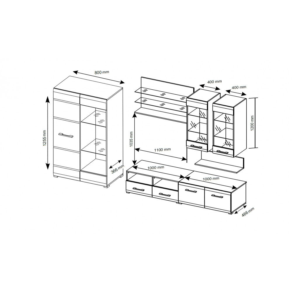 Living Nensi 3 stejar auriu+alb 280x47x200cm