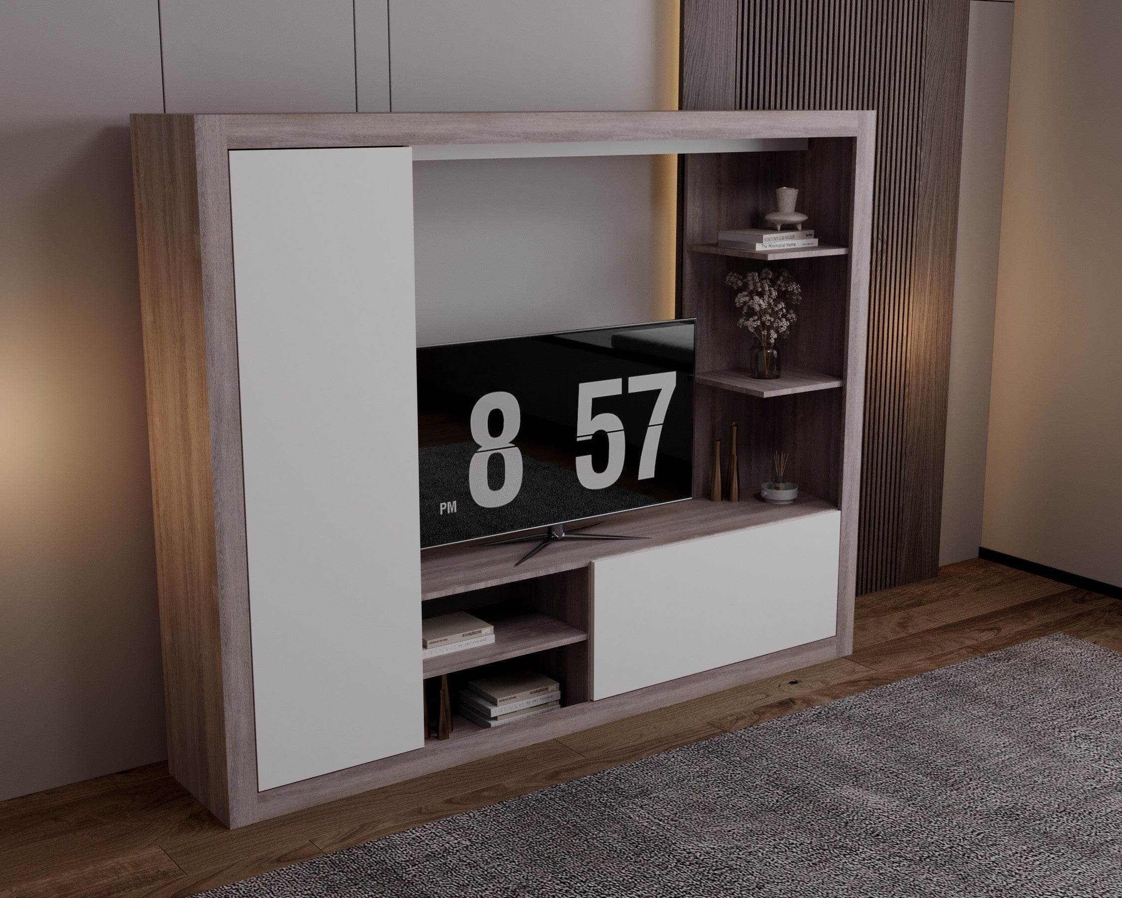 LIVING RONA STEJAR GRI + ALB 200X36X160CM