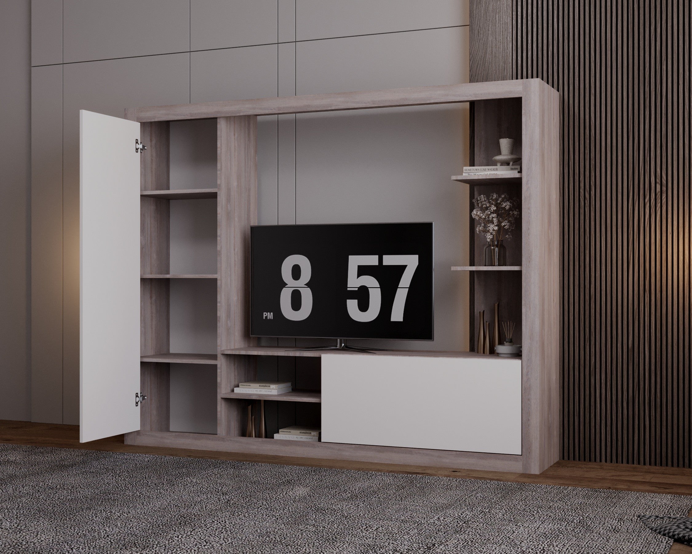 LIVING RONA STEJAR GRI + ALB 200X36X160CM