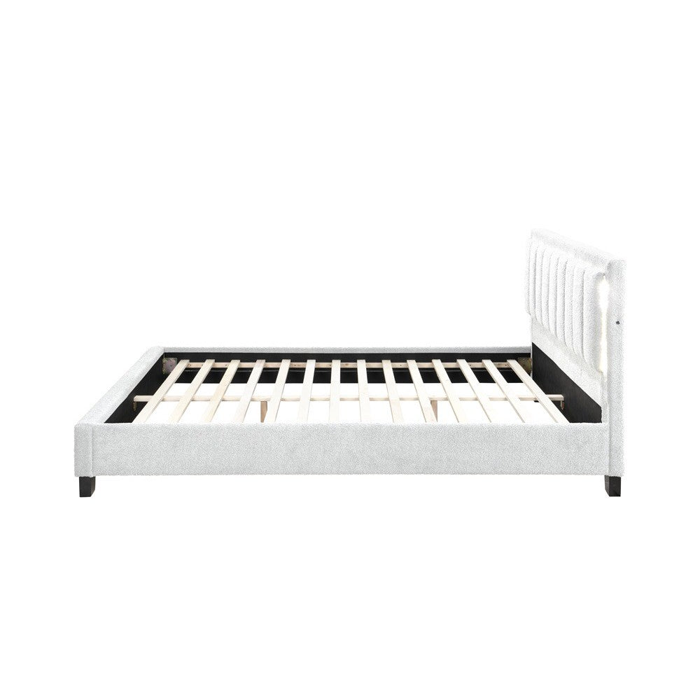 Pat tapitat Comfort 1 cu LED, 160x200, cadru din lemn cu somiera fixa, culoare Crem