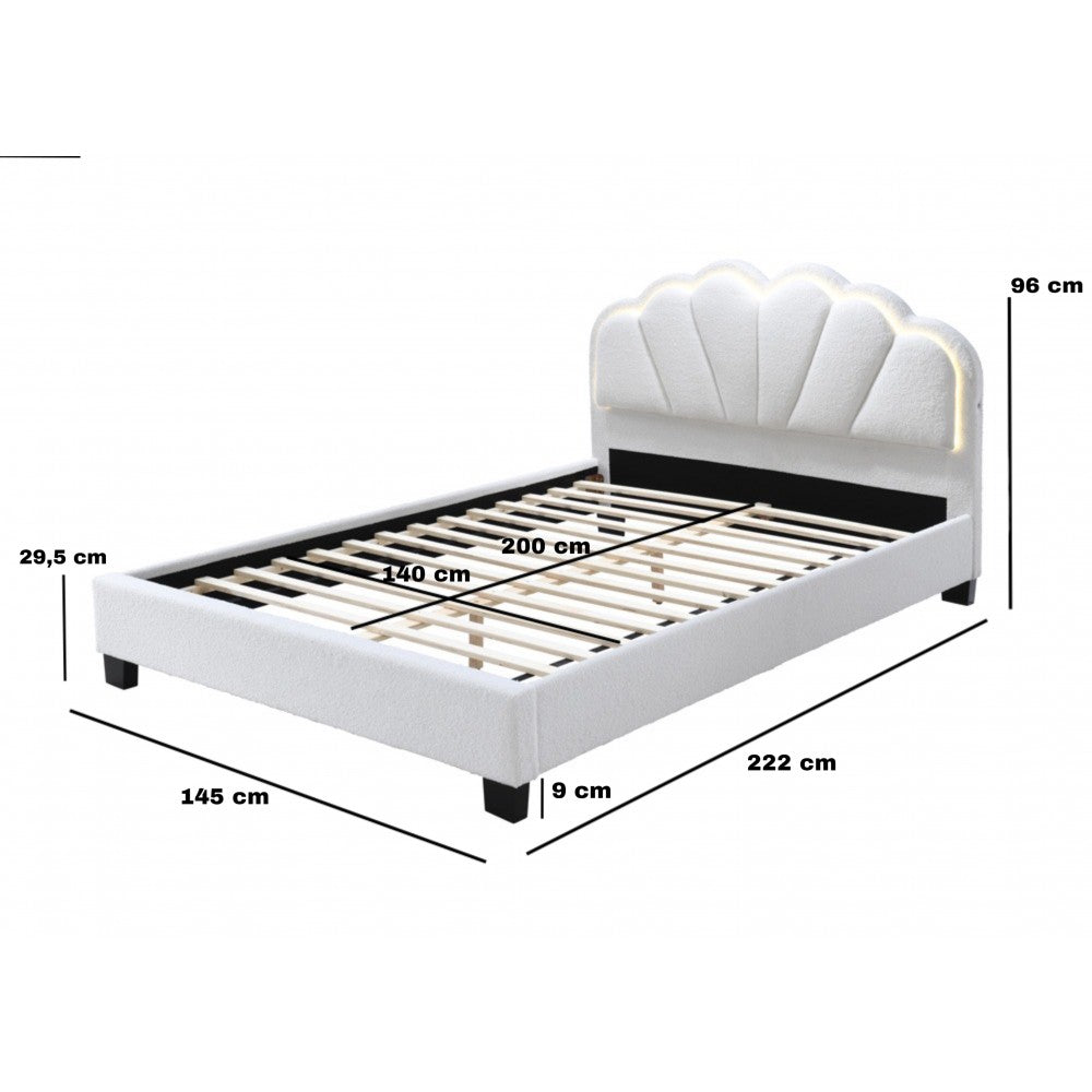 Pat tapitat Comfort 2 cu LED,140X200 cadru din lemn cu somiera fixa, culoare Crem