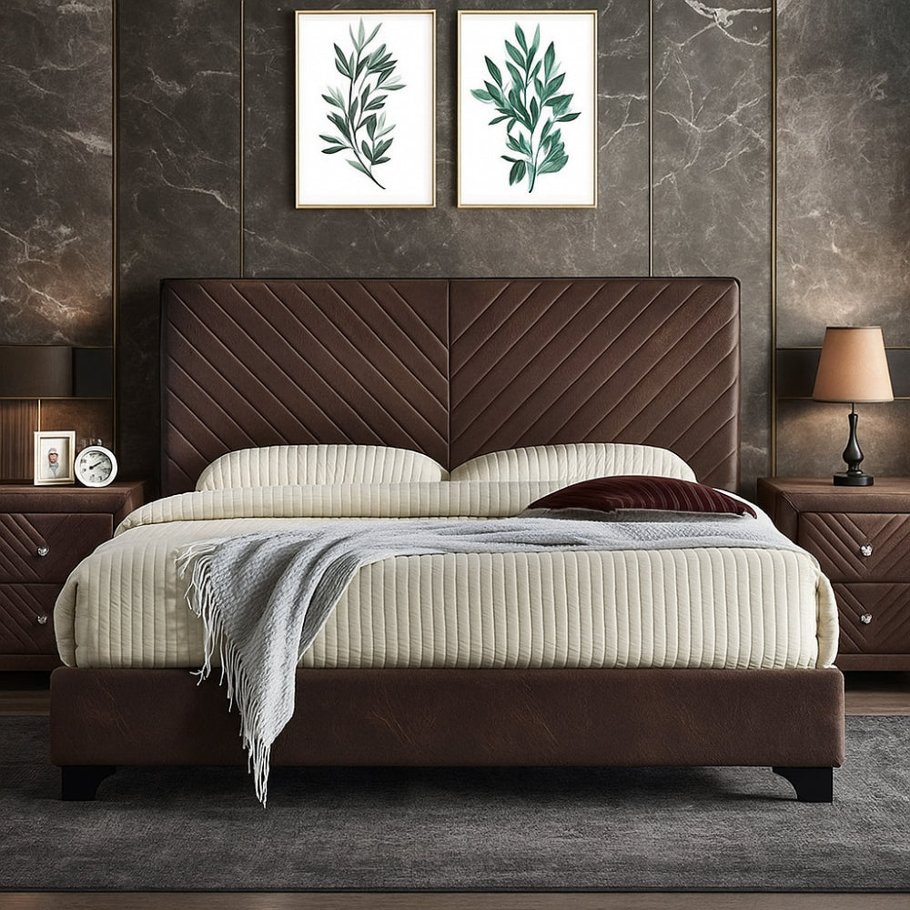 Pat tapitat Kring 140x200cm, suport saltea inclus, culoare Maro