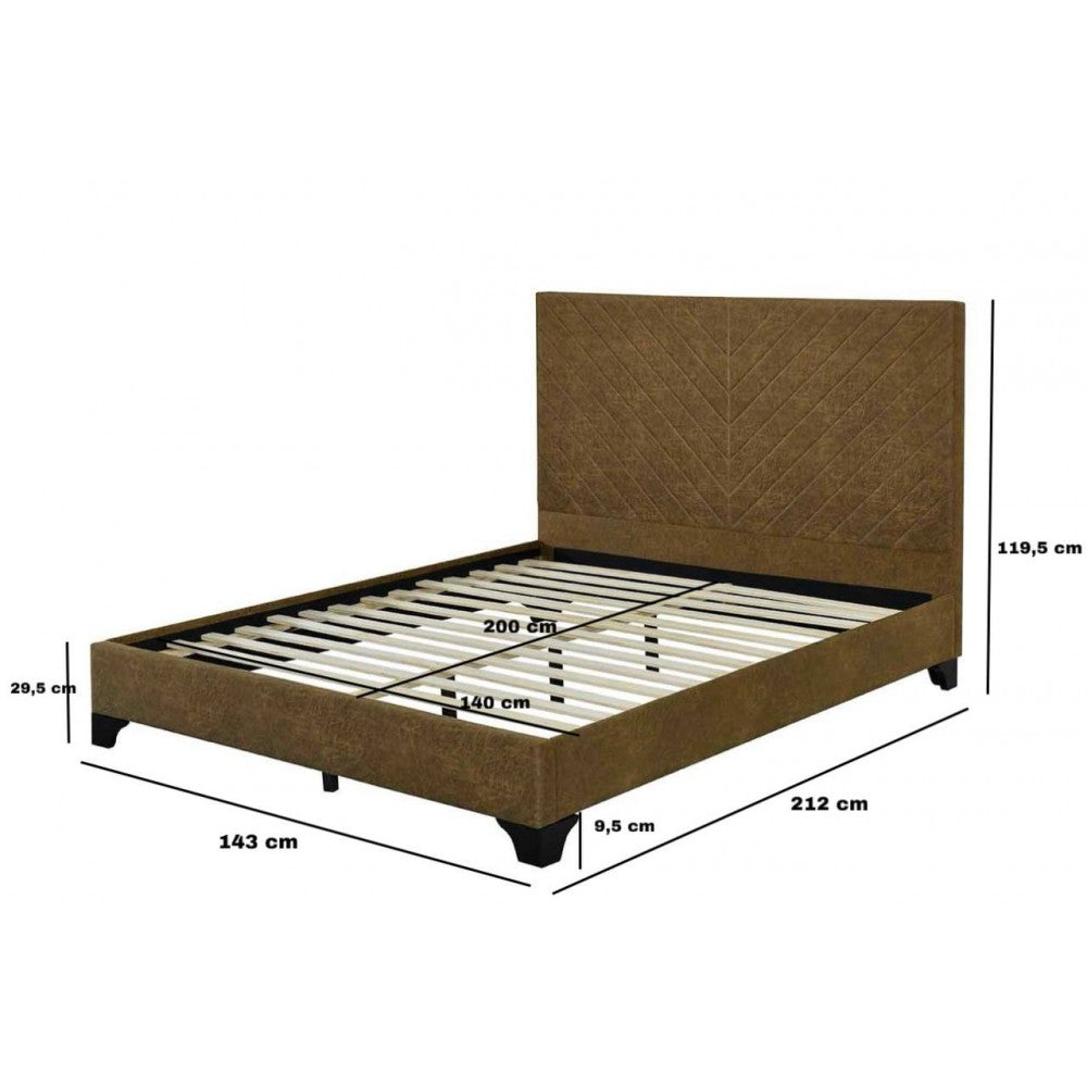 Pat tapitat Kring 140x200cm, suport saltea inclus, culoare Maro