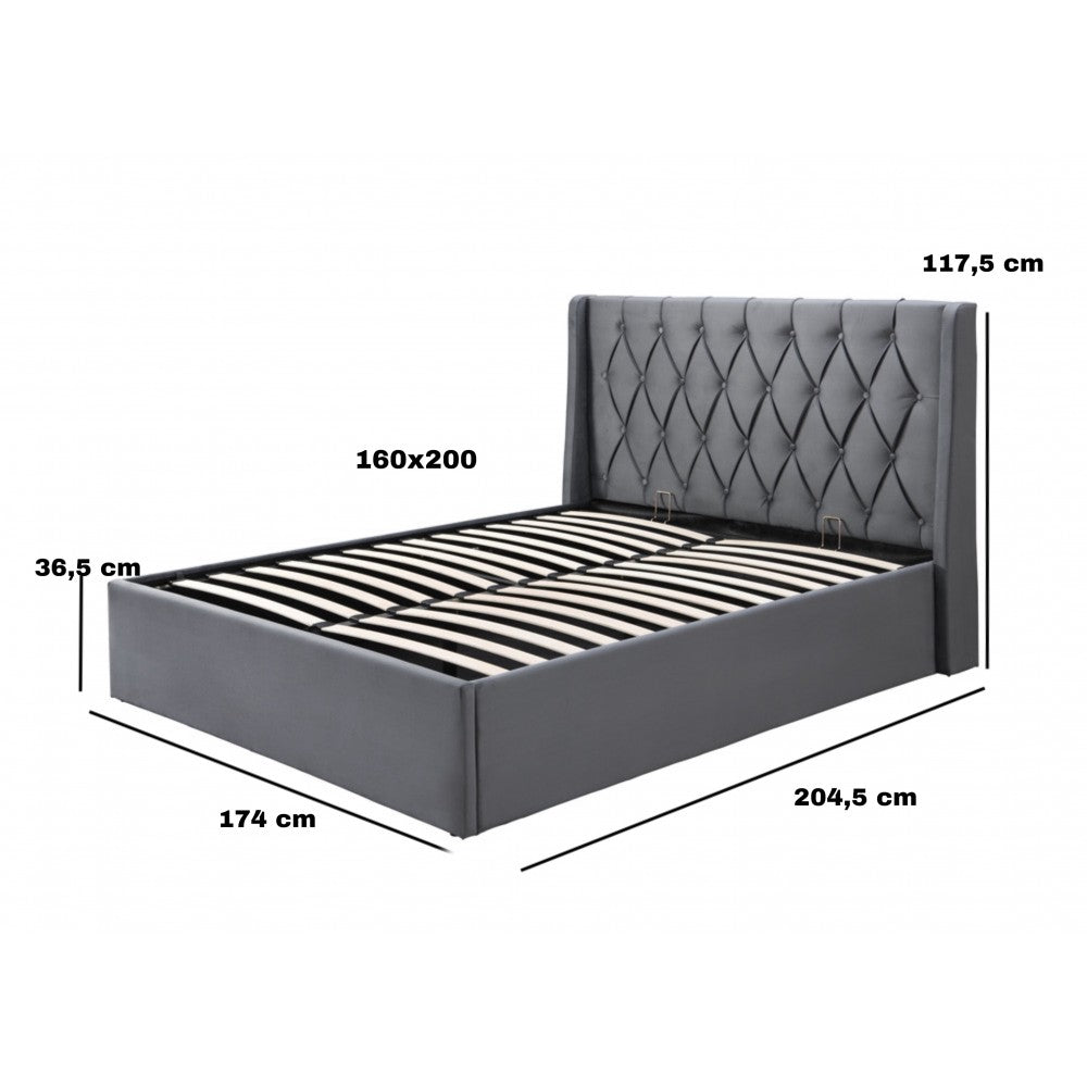 Pat tapitat Prestige 1 160x200 spatiu de depozitare culoare Gri