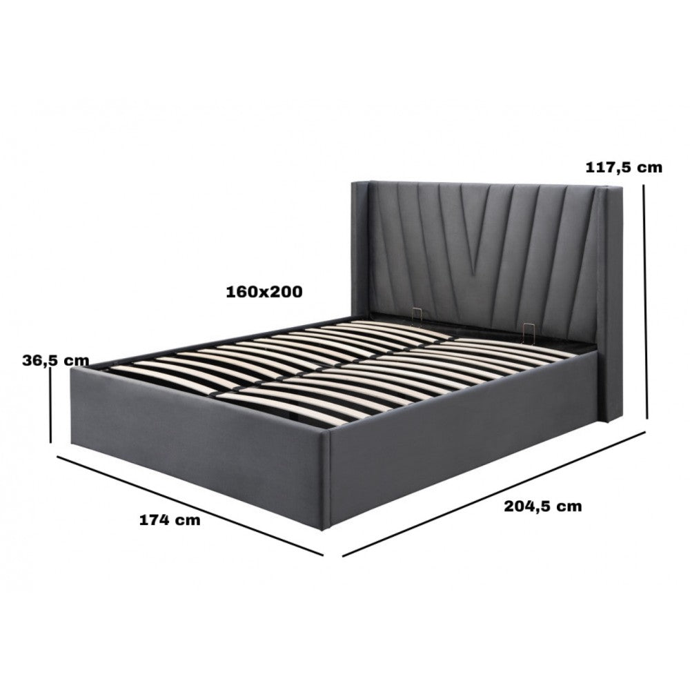 Pat tapitat Prestige 2 160x200 spatiu de depozitare culoare Gri